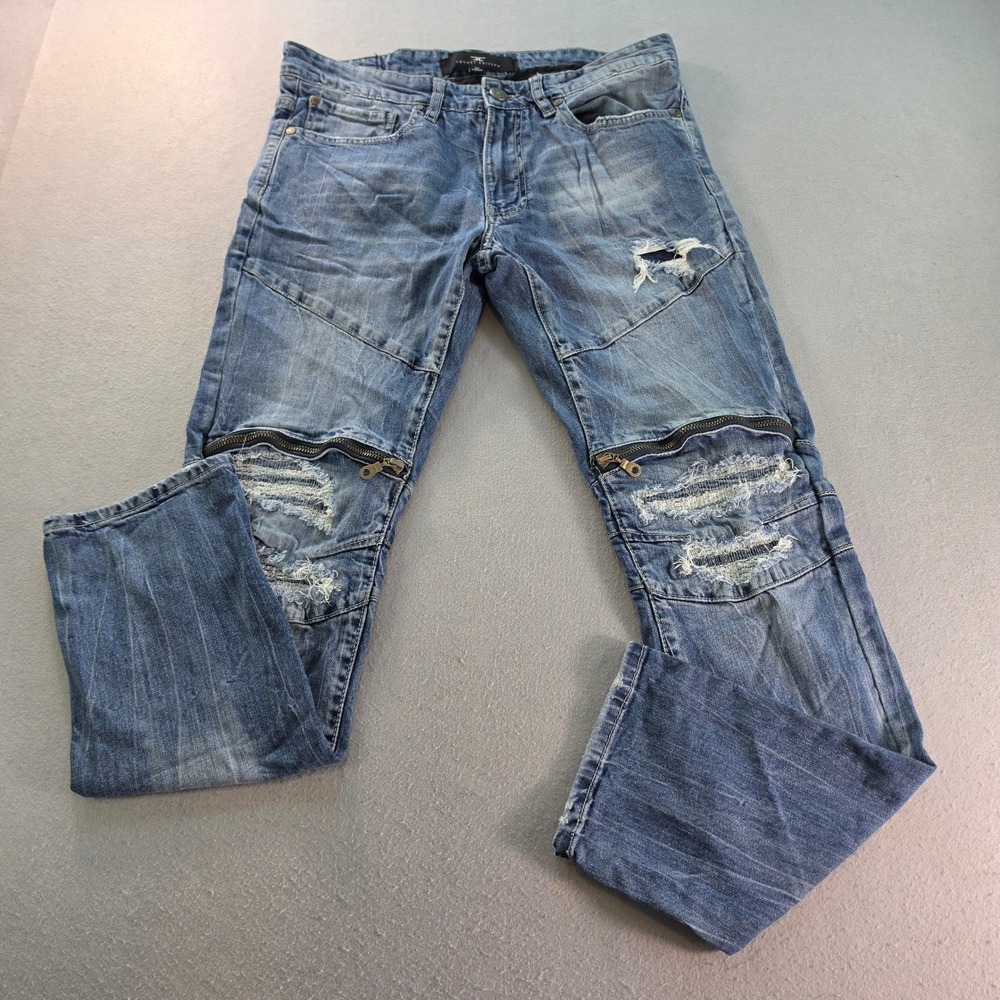 Jordan Craig Legacy Edition Aaron Moto Distressed Zipper Jeans Blue 32x32